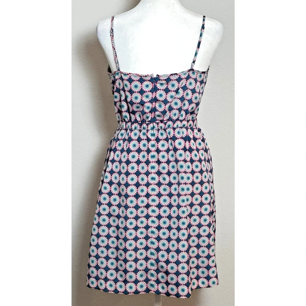 J Crew Print Seaside Pink Blue‎ Spaghetti Strap Cocktail Party Dress Size (2)